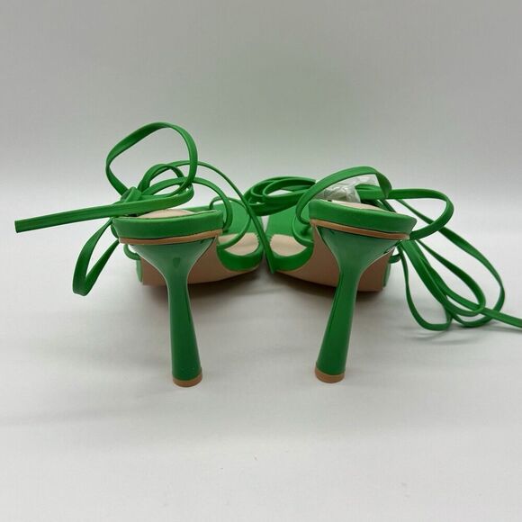 PrettyLittleThing Pu ThongLace Tie Up Circle Heeled Sandals New - Picture 3 of 8